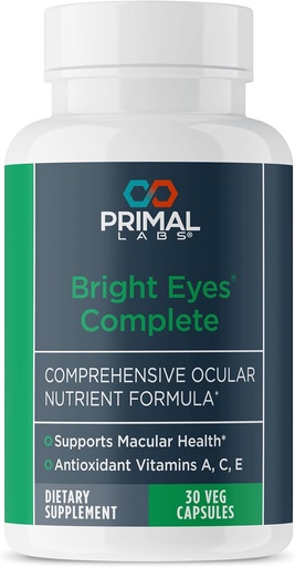 [BRSW2BITOAPB4CLV] Primal Health Bright Eyes Complete - Ocular &amp; Macular Health - Clear Vision - Lutein & Zeaxanthin Formula - Healthy Eyesight - Relieves Eye Strain from Blue Light - Suplemento dietético - 30 cápsulas