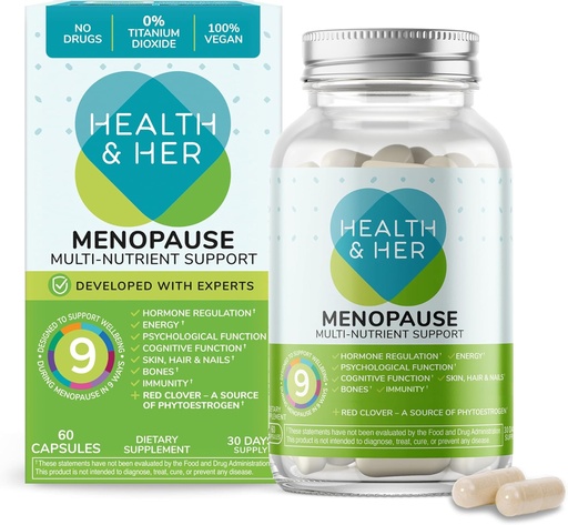 [BRSRMYI2OIHGK3D5] Gesundheit und ihre Menopause Ergänzungen für Frauen - Multi-Nutrient Unterstützung, Menopause Vitamine für Energie, Knochen, Muskeln, Haut und Haar, Vegan, Gluten-frei, Non GMO (60ct - 1 Monat)