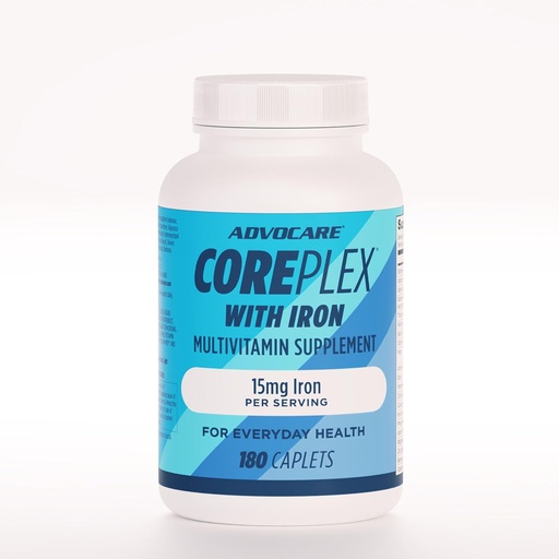 [BRSRMZYPBYIAEF34] AdvoCare CorePlex avec fer - Multivitamine avec vitamine A, B-6, B-12, C & E - Comprend également la Thiamine, l'acide folique et le magnésium - 180 Caplets