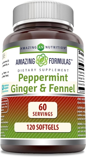 [BRSWGZL2CMMAK23U] Amazing Formulas- Peppermint, Ginger and Fennel Dietary Supplement - 363 Milligrams - 120 Softgels (Non-GMO,Gluten Free) -