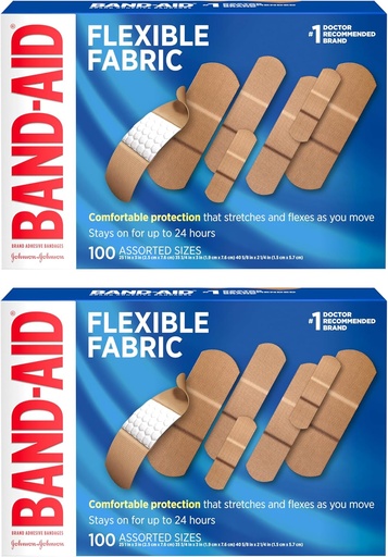[BRSW2ED2OEFAOEYY] BAND-AID Marke Flexible Stoff Klebebänder mit Memory-Weave Stoff, Quilt-Aid Comfort Pad & Hurt-Free Pad; Wound Pflege für Minor Cuts, Scrapes, & Wounds, sortierte Größen, 2 x 100 Count