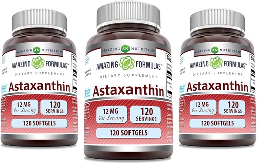 [BRSROAQOAUPRU2DJ] Amazing Formulas Astaxanthin 12mg Softgels Supplement | Non-GMO | Gluten Free (120 Count | 3 Pack)