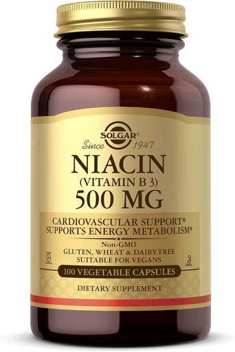 [BRSWIGT6BENAMFTE] Solgar Niacin (Vitamin B3) 500 mg, 100 Vegetable Capsules - Energy Metabolism - Non-GMO, Vegan, Gluten Free, Dairy Free, Kosher - 100 Servings