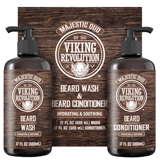 [BRSROZAPA57AIHI4] Viking Revolution Beard Wash and Beard Conditioner for Men with Argan Oil and Jojoba Oil - Beard Softener and Strengthener Beard Care Beard Shampoo and Conditioner with Beard Oil (17oz, Majestic Oud)