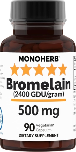 [BRSRAZIYC4NAI3LX] MONOHERB Bromelain 500 mg per Capsule - 90 Veg Capsules - 90 Servings