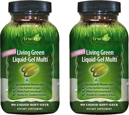 [BRSRMYL4A55QOGT2] Irwin Naturals Women's Living Green Liquid-Gel Multi - 120 Liquid Soft-Gels, Pack of 2 - Inklusive 70 essentielle Nährstoffe, Vitamine & Minerals - 80 Gesamt Servierungen