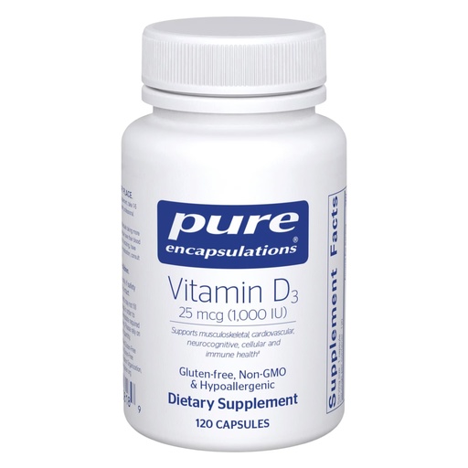 [BRSWIYAIBYHRUDLU] Pure Encapsulations Vitamin D3 25 mcg (1,000 IU) - Supplement to Support Bone, Joint, Breast, Heart, Colon & Immune Health* - with Premium Vitamin D - 120 Capsules