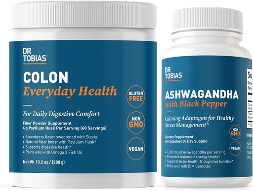 [BRSRAHA3BN6A2CDZ] Tiến sĩ Tobias Colon mỗi ngày sức khỏe và Ashwaganda Capsules, Bulture & Relience Bundle, Hỗ trợ cân bằng năng lượng & Gut Health, Vegan, Non-GMO