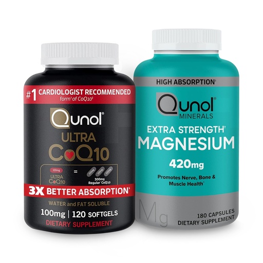 [BRSROHAPOIMWY2TF] Qunol CoQ10 100mg Softgels, 3X Better Absorption 4 Month Supply + 120 Count Magnesium Glycinate Capsules 420mg, High Absorption Magnesium Supplement, 180 Count