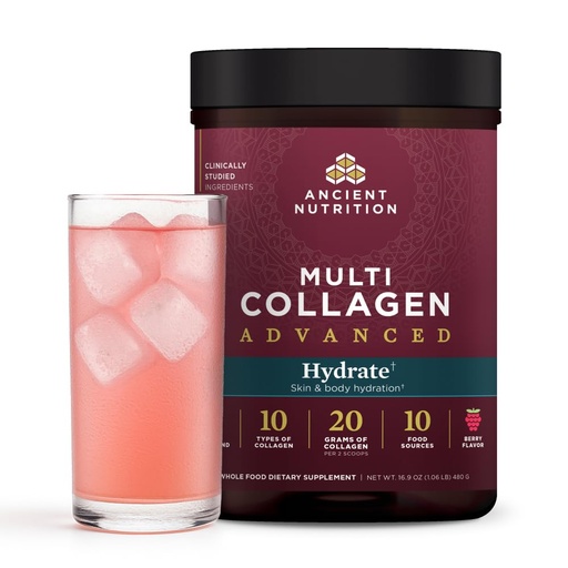 [BRSROGQFPN6QYA3D] Ancient Nutrition Advanced Multi Collagen Protein Powder Hydrate, Mixed Berry, 30 Servings