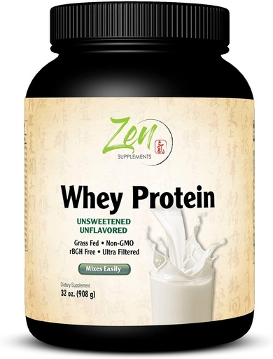 [BRSWGBL7DIGRMDIU] Zen Supplements - Organic Grass Fed Whey Protein 19g Per Serving Keto Friendly - Unflavored 32 Oz-Powder