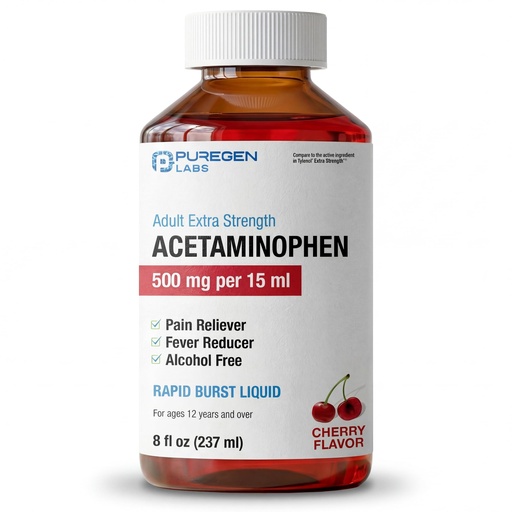 [BRSRAZAKDMIR4GYU] Puregen Labs Adult Extra Strength Acetaminophen Liquid 500mg/15ml - 8 fl oz Rapid Burst Pain Reliever/Fever Reducer, Cherry Flavor | Muscle & Joint Pain Relief | Arthritis Pain Relief