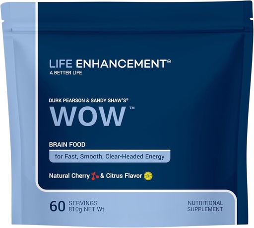 [BRSWIY3QB4MROF3U] Life Enhancement Wow Drink Powder with B12, Niacin, Caffeine, Taurine, Phenylalanine, Vitamin C, & More Multivitamin - Anti Aging Powder with Low-Calorie Brain Boost - 60 Servings