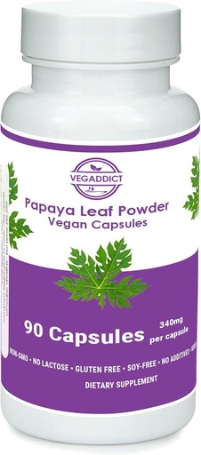 [BRSRAGT5CUMQK3YU] Papaya Leaf Powder | 340mg Capsules | ethycally sourced | Platelet Support | Gluten & Lactose Free | Soy-Free | No Additives | Non-GMO | Vegan | Nutritional Supplement | Dietary Supplement (90X)