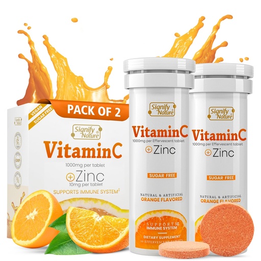 [BRSRMBIHCQBAY3Q3] SIGNIFY NATURE Vitamin C 1000mg Effervescent Tablets - Potent Immune Support VIT C with Zinc Supplement - Sugar-Free & Vegan Formula | Dissolvable Vitamin C Tablets - Water Soluble Fizzy Elixir - 20CT