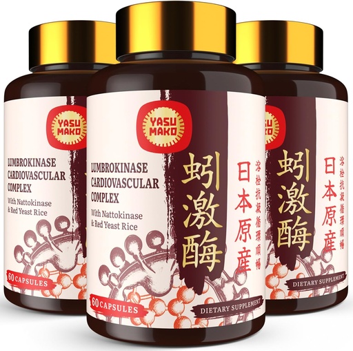 [BRSROED3C4PQ2DYV] Lumbrokinase 100mg (Max Activity 1,000,000 LKU),Nattokinase 100mg-2,000 FU of Activity and Red Yeast Rice 300mg, Lumbrokinase Enzymes Supplement for Circulatory,Cognition,180 Capsules (Pack of 3)