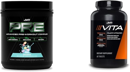 [BRSRAY33PMMWAC3B] PRE JYM X - Shockwave Pre Workout Powder & Vita JYM Sports Multivitamin for Athletes 60 Tablets