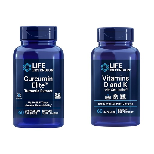 [BRSROBIPAAIWGDL2] Life Extension Curcumin Elite Turmeric Extract, Promotes a Healthy inflammatory Response & Vitamins D and K with Sea-Iodine, Vitamin D3, Vitamin K1 and K2