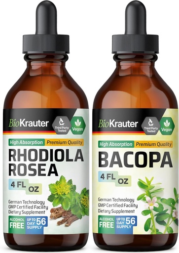 [BRSRAGLQBV7A2GT3] BIO KRAUTER Rhodiola Rosea Tincture 4 Fl. Oz. & Bacopa Tincture 4 Fl. Oz.