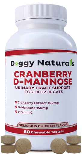 [BRSWGFAKO4JQ22QZ] Cranberry D-Mannose for Dogs and Cats Urinary Tract Infection Support Prevents and Eliminates UTI, Bladder Infection Kidney Support, Antioxidant (Single Strength Tablet, 60 Count)