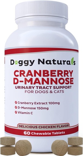 [BRSWGFAKO4JQ22QZ] Cranberry D-Mannose for Dogs and Cats Urinary Tract Support Prevents and Eliminates UTI, Bladder Antioxidant Support, Antioxidant (Single Power Tablet, 60 Count)