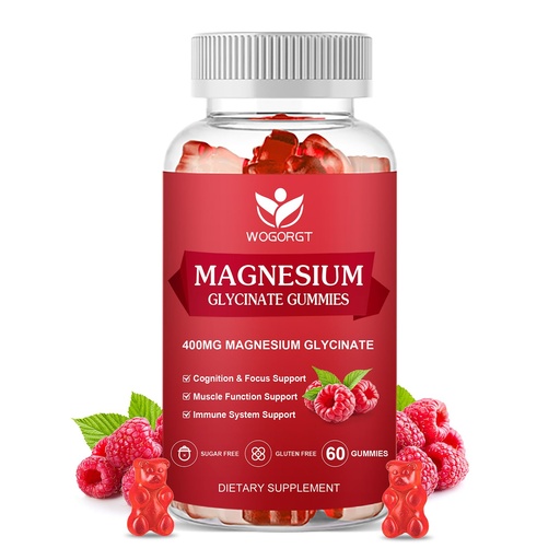 [BRSRAAL4CMNBACIV] 400mg Magnesium Glycinate Gummies with 200mg Magnesium Malate, Vitamin D, B6, and CoQ10, Magnesium Glycinate Supplement for Relaxation and Cognition, Sugar Free, Raspberry Flavor - 60 Gummies