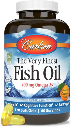 [BRSWIYILCUABMYLE] Carlson - The Very Finest Fish Oil, 700 mg Omega-3s, Norwegian Fish Oil Supplement, Wild Caught Omega 3 Fish Oil, Sustainably Sourced Fish Oil Capsules, Omega 3 Supplement, Orange, 120 Softgels