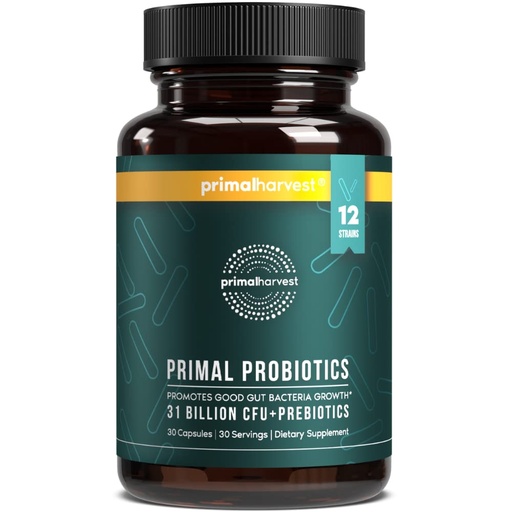 [BRSWY2T7OYHG2HTX] Primal Harvest Probiotics for Women & Men Daily Probiotic Supplement with 12 Strains for Gut & Digestive Health 30 Capsules