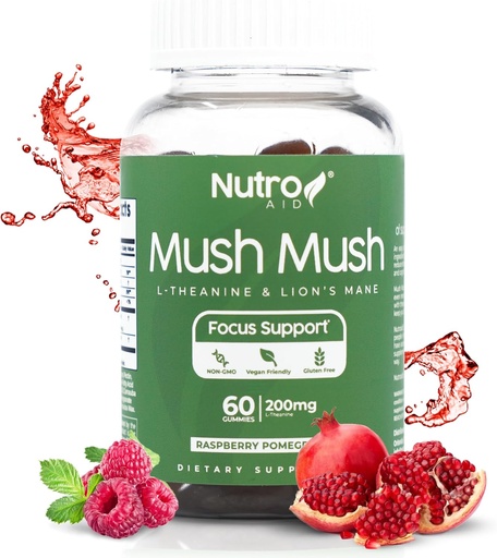 [BRSROGAEDEGRYYI2] Lions Mane Supplement - Mushroom Gummies - Mush Mush Genius Mushrooms Magic Mind - Promotes Focus with L-Theanine & Lions Mane - Raspberry & Pomegranate Flavor for Perk Energy - 60 Gummies