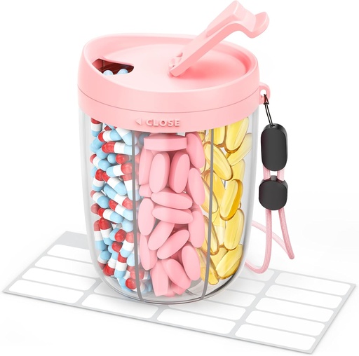 [BRSRAGQRCIMQMYLU] Geniş açılış və Easy Retrieval ilə Anti-Mix Pill Şişe Organizer, Travel üçün Vitamin Organizer, Roll-Free Pill Box, Pink