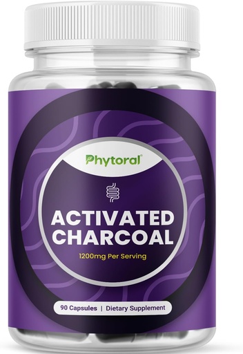 [BRSROEAHOACWE2Q3] Pure Activated Charcoal Pills Detox & Cleanse - Purifying Coconut Capsules with 1200 mg Per Serving for Bloating Relief - Active Detoxification Supplement for Body & Gut Health - 90 Count