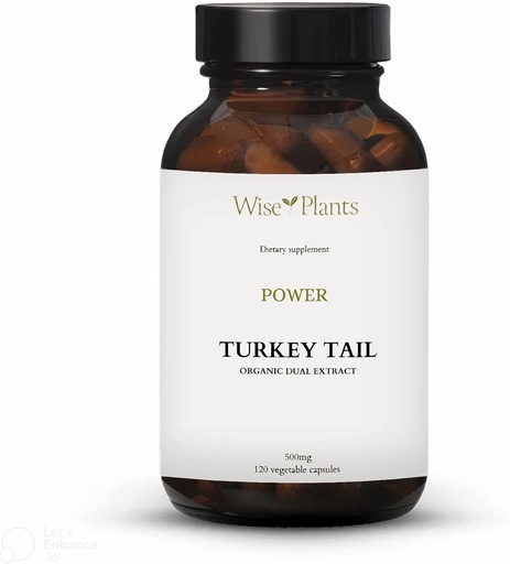 [BRSROYD4OAAWKE3F] Turkey Tail Mushroom Supplement. Dual Extract, Pure Fruiting Body, 30% Polysaccharides, 500 mg, 120 vegecaps (60-Day Supply). Can Support Healthy Immune Function
