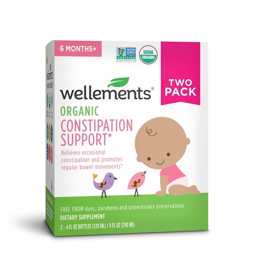 [BRSWKZALAIDB42AV] Wellements Organic Baby Constipation Support Relieves Occasional Constipation for Infants & Toddlers, No Harsh Laxatives, USDA Certified Organic, 4 Fl Oz (Pack of 2), 6 Months +