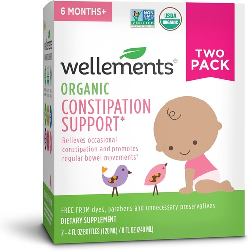 [BRSWKZALAIDB42AV] Wellements Organic Baby zaprtje Podpora Olajša občasno zaprtje za dojenčke in malčke, Brez Harsh Laxatives, USDA Certified Organic, 4 Fl Oz (Pack of 2), 6 mesecev +