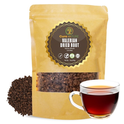 [BRSRMCYFARYWAYDZ] Cure wid Pure Organic Valerian Root Tea - Cut,Sifted & Non-Irradiated Valerian Tea Promotes Natural Relaxing Sleep - Te De Valeriana officinalis in Resealable Eco Friendly Pouch 16oz
