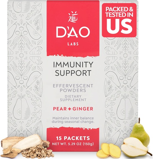 [BRSROAAFBEFQ4DL5] D 'AO Labs Immunitet Support - Immunitet Boost - Effervescent Immunity Support Powder - Yu Ping Feng San Traditional Chinese Herbal - Effervescent Powder with Pear- Ginger Flavor - 15 Indywidualne służby