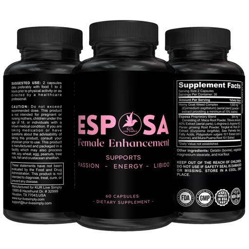 [BRSRMHYRA4CWK2Y2] Esposa Female Libido Support for Women – Reignite Passion, Increase Energy & Sensitivity, Boost Mood & Desire – Made in USA Natural Female Enhancement Supplement with Horny Goat Weed – 60 Pills