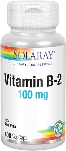 [BRSWGGLRDN7WO3I7] SOLARAY Vitamin B-2 Riboflavin 100 mg with Aloe Vera | Healthy Energy Metabolism, Skin, Hair & Nails | 100 CT