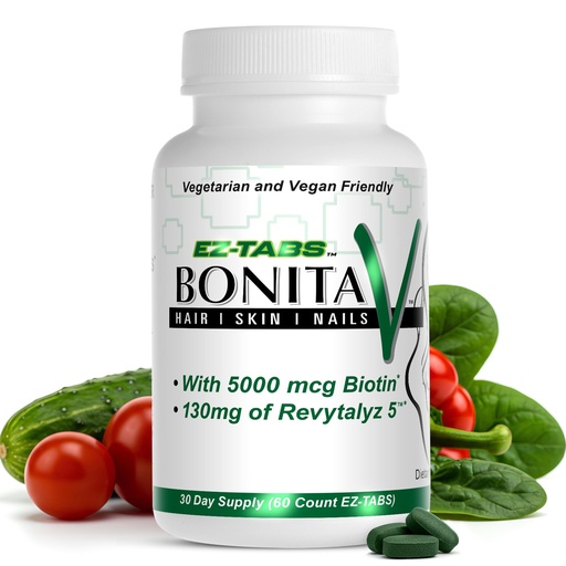 [BRSROCT3CQPA4ETB] Essential Source Bonita V - Hair, Skin & Nails Vitamins for Women and Men - 20 Active Ingredients with 5000 mcg Biotin - Revytalyz 5 Collagen Support Blend - Easy-Swallow Vegan Tablets (60 EZ-TAB)