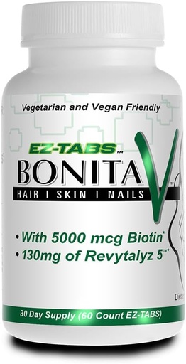 [BRSROCT3CQPA4ETB] Essential Source Bonita V Vegan hårnegle og hudvitaminer til kvinder - 20 aktive ingredienser, herunder biotin - stærkere negle, sund hud, hårvækst - 60 EZ- TAB Veggie tabletter