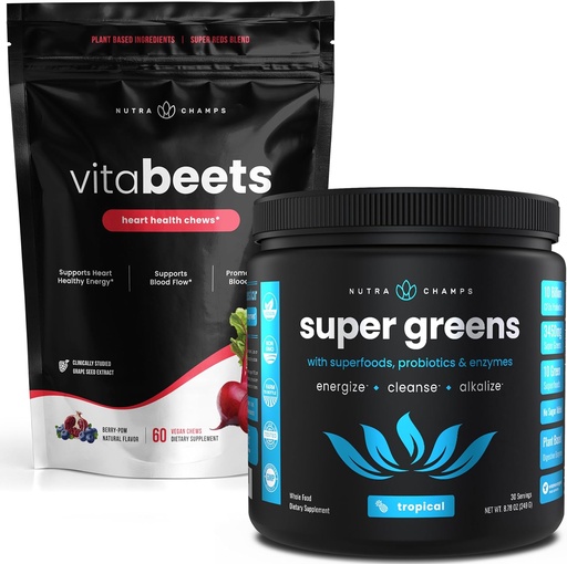 [BRSRAZIDDIPQAHTH] NutraChamps Beet Root Chewables &amp; Greens Superfood Powder Bundle