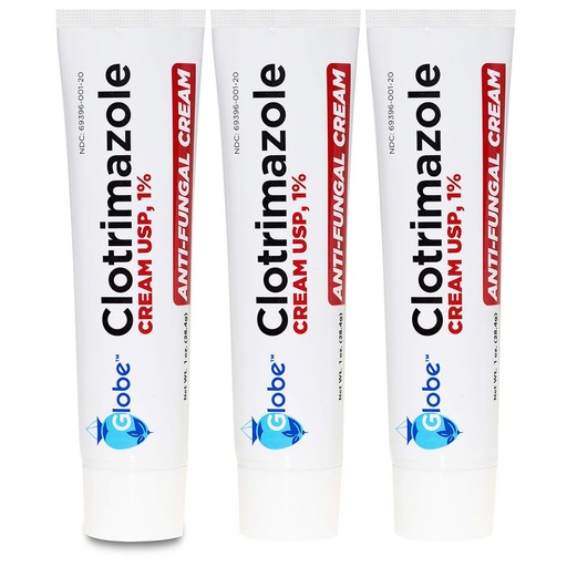 [BRSWKHQPAZ6GOFLY] Globe Clotrimazole Antifungal Cream 1% USP, 1 oz (3 Pack), Anti Fungal Treatment, Relieves Itching, Burning, Cracking and Scaling Associated Athletes Foot, Jock Itch, Ringworm and More