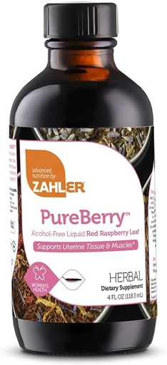 [BRSWKZIDO4BQCYDK] Zahler PureBerry, Líquido RED Raspberry Leaf Suplemento que fortalece el tejido uterino y los músculos, toda la fórmula líquido natural que promueve la salud uterina, Certified Kosher, 4oz