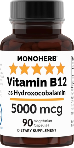 [BRSWGAYCAAIB62Y6] MONOHERB Hydroxo B12 Vitamin 5000mcg, Hydroxocobalamin, Hydroxy B12