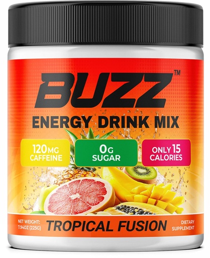 [BRSROCD6BV5AK33G] Morning Buzz Energy Drink Powder - Sugar Free Energy Drink Mix - Pre Workout Drink Mix with 18 Vitamins & Minerals, No Jitters, No Crash - Gluten Free, No Artificial Dye, Original Tropical Fusion Flavor