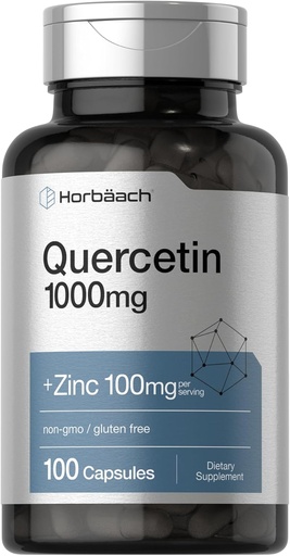 [BRSW2FAYA4CAOF36] Horbäach Quercetin 1000mg Capsules | with 100mg Zinc | 100 Count | Non-GMO, Gluten Free Supplement | High Potency Formula