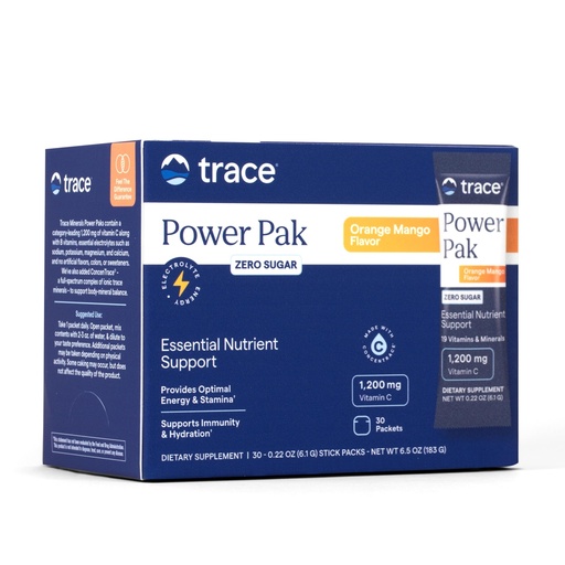 [BRSW2ZQ6BVYAAHIZ] Trace Minerals Power Pak Multivitamin and Multimineral Packets - Electrolyte Support - 1200 mg Vitamin C plus 70+ Trace Minerals - Sugar Free - Orange Mango Flavor - 30 Packets