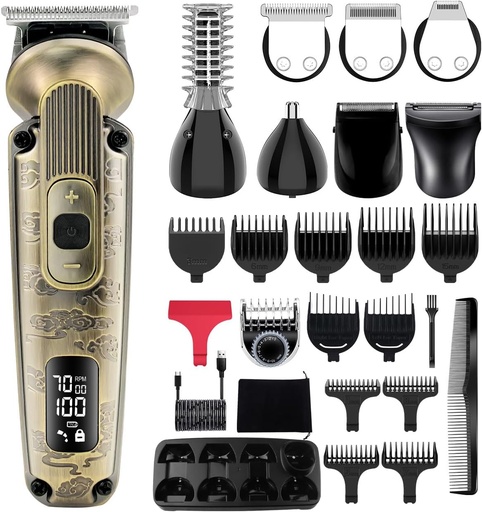 [BRSRAYABOACQMDYZ] Hatteker Bart Trimmer Mustache Trimmer für Männer 8 in 1 einstellbare Geschwindigkeit Wasserdichte Haar Clipper T-Blade Electic Rasierer Rasierer Cordless Mens Geschenk Grooming Kit mit Gesicht Nasen Körper (Bronze)