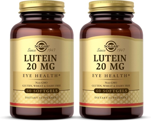 [BRSWIFD5OJ7B6CTG] Solgar Lutein 20 mg, 60 Softgels (Pack of 2) - Supports Eye Health - Helps Filter Out Blue Light - Contains FloraGLO Lutein - Non-GMO, Gluten Free, Dairy Free - 120 Total Servings