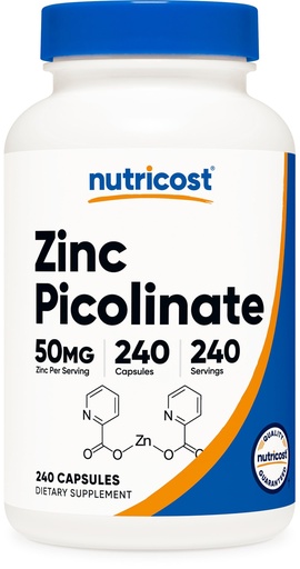 [BRSWGZL2OYIRE23G] Nutricost Zinc Picolinate 50mg, 240 Vegetarian Capsules - Gluten Free and Non-GMO (240 Caps)